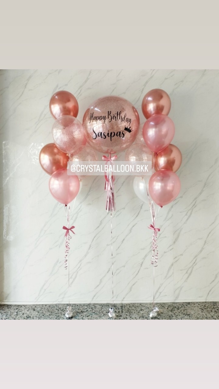 ลูกโป่ง วันเกิด Bubble ขนาด 24" กลิตเตอร์สีโรสโกล พร้อม ช่อลูกโป่ง ช่อ 7 ลูก 2 ช่อ พร้อมตกแต่ง สามารถเปลี่ยนสีลูกโป่ง/เปลี่ยนข้อความ/เปลี่ยนขนาดได้