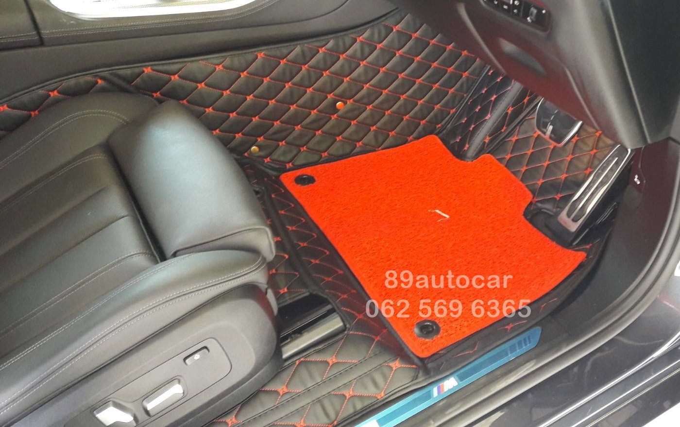 พรมรถยนต์ BMW X5 2020 ปูพรม7D สีดำด้ายแดง + พรมดักฝุ่นสีแดง เต็มคัน