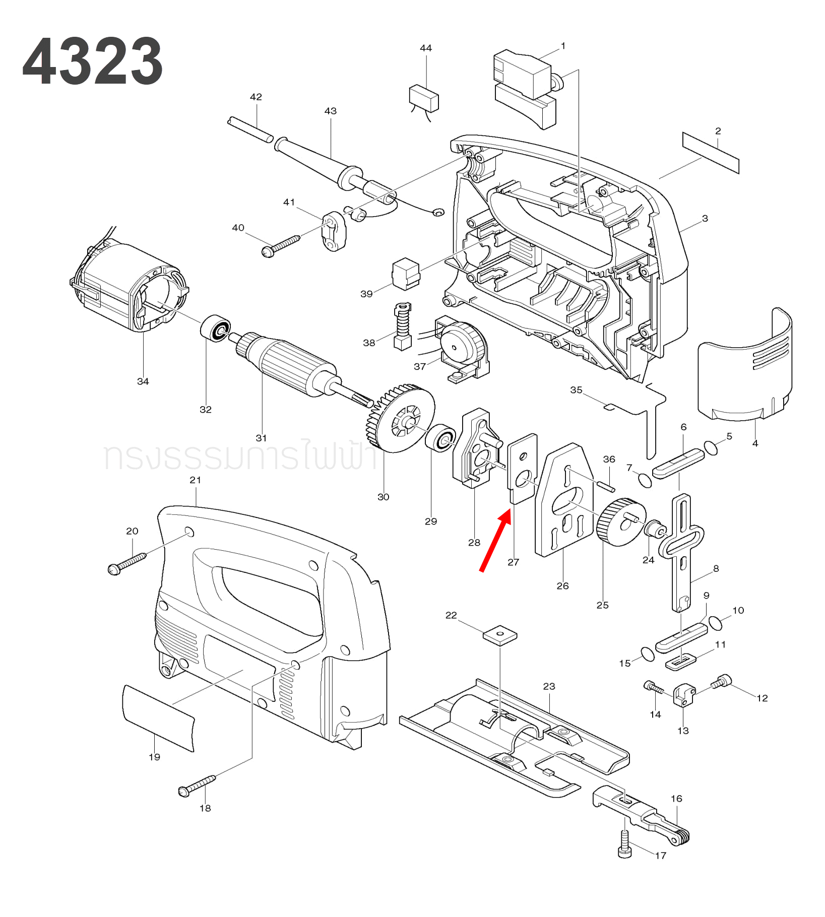 THRUST PLATE จิ๊กซอว์ Makita 4323 [#27], 4327 [#20] Pn.344615-6 (แท้) ##