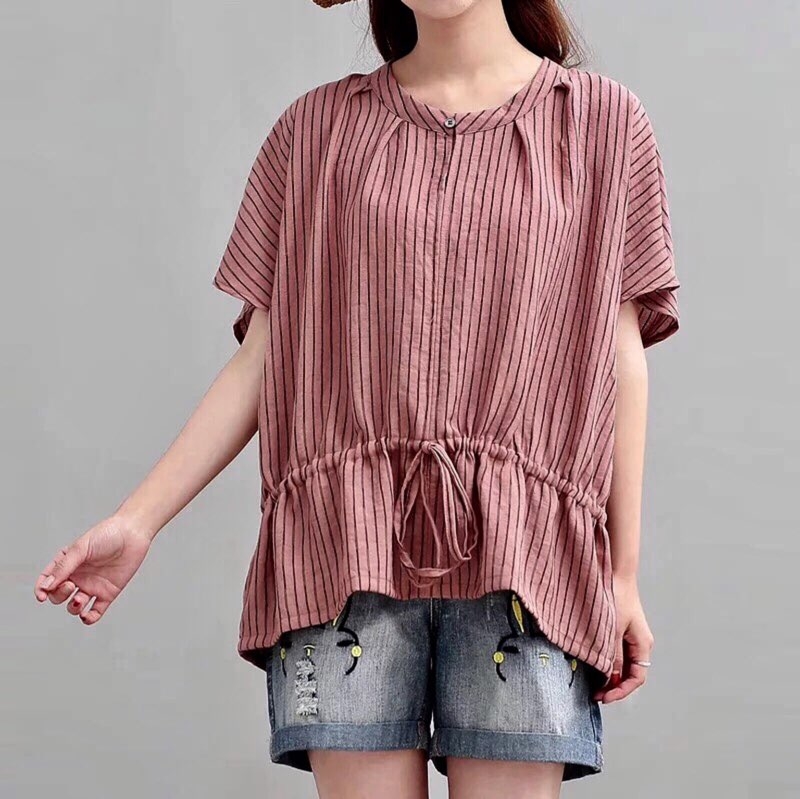 เสื้อผ้าลินินผสมฝ้ายลายริ้ว