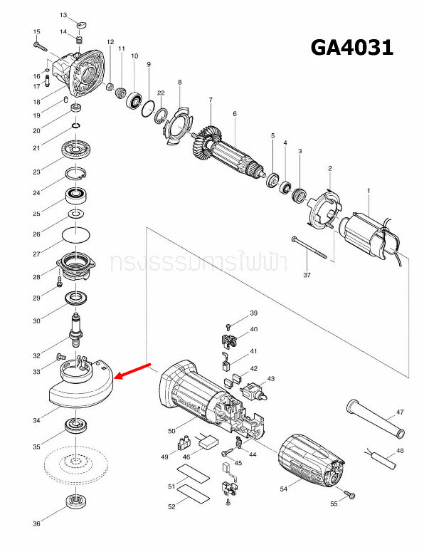 กันสะเก็ด,บังใบ เลื่อยวงเดือน Makita-มากีต้า รุ่น GA4031 [#34] Pn.122885-5 (แท้) ##