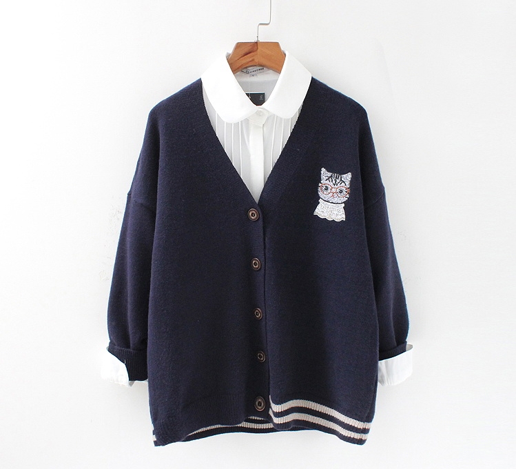 เสื้อคลุมไหมพรมนุ่มปักลายแมว