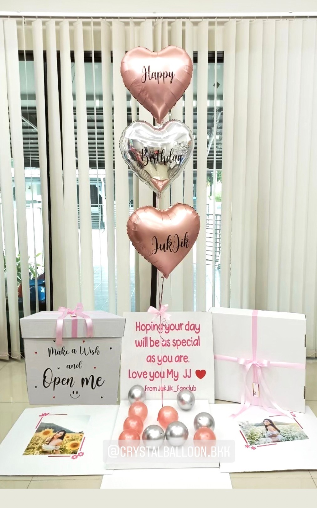 Happy Birthday Surprise Box กล่องเซอร์ไพรส์วันเกิด พร้อมตกแต่ง ฟอยล์หัวใจ ขนาด 18" 3 ชิ้น,สามารถใส่รูปได้ 2 ใบ สามารถเปลี่ยนสีลูกโป่ง/เปลี่ยนข้อความ/เปลี่ยนสี-ฟอยล์ตกแต่งได้