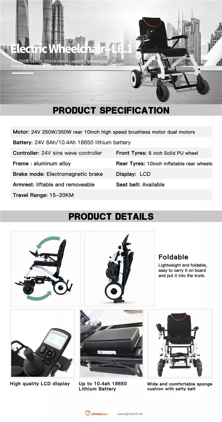 รถเข็นไฟฟ้า Dynavolt L6.1 มอเตอร์ 250W 10.4Ah Lithium Battery Foldable Wheelchair Handicapped Electric Wheelchair