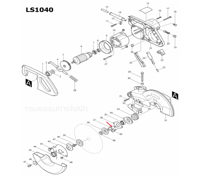 แกนเฟือง แท่นตัดองศา Makita มากีต้า LS1040 [#37] Pn.322865-3 (แท้) ##