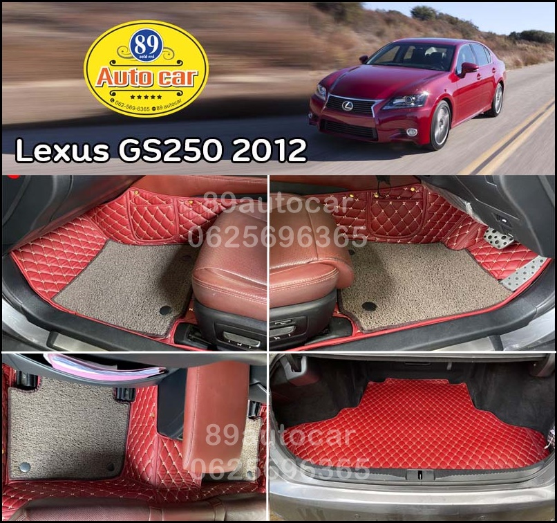 พรมในรถยนต์ Lexus GS250 2012 ปูพรม7D สีแดงไวน์ + ไวนิลดักฝุ่นสีน้ำตาล