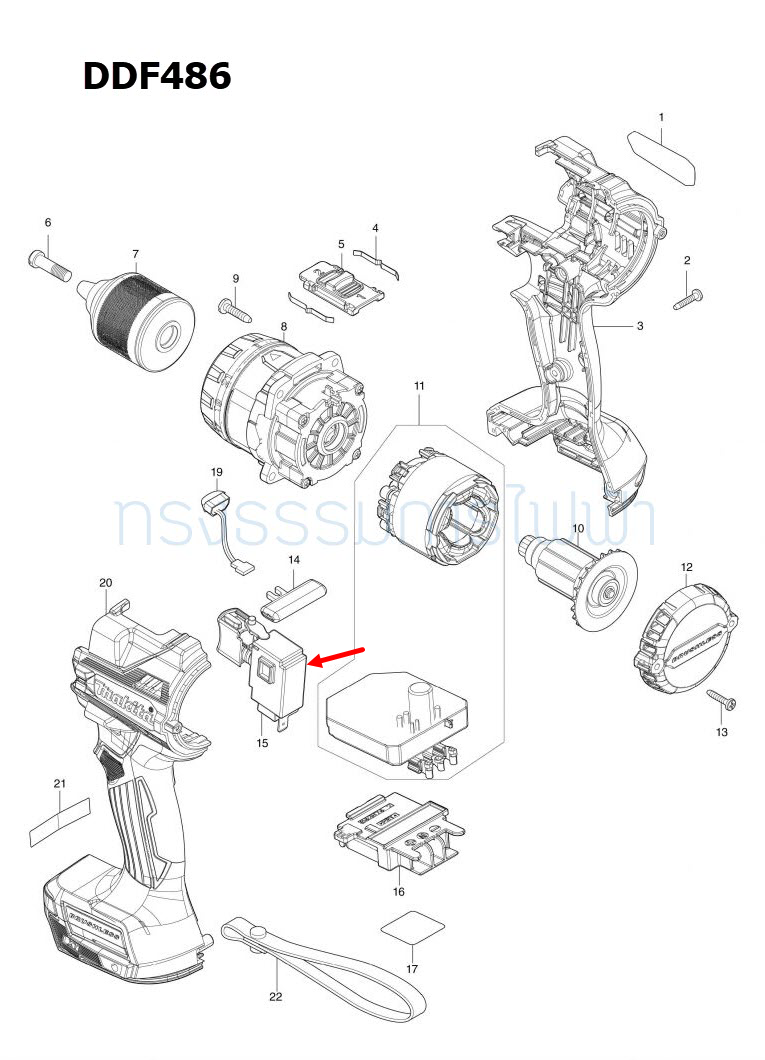 สวิทช์ สว่านไขควงกระเเทกไร้สาย Makita มากีต้า DF001G, DF002GD, HP001G, HP002G, DTW300, TW300, DHP486, DDF486 Pn.651443-5 (แท้) ##