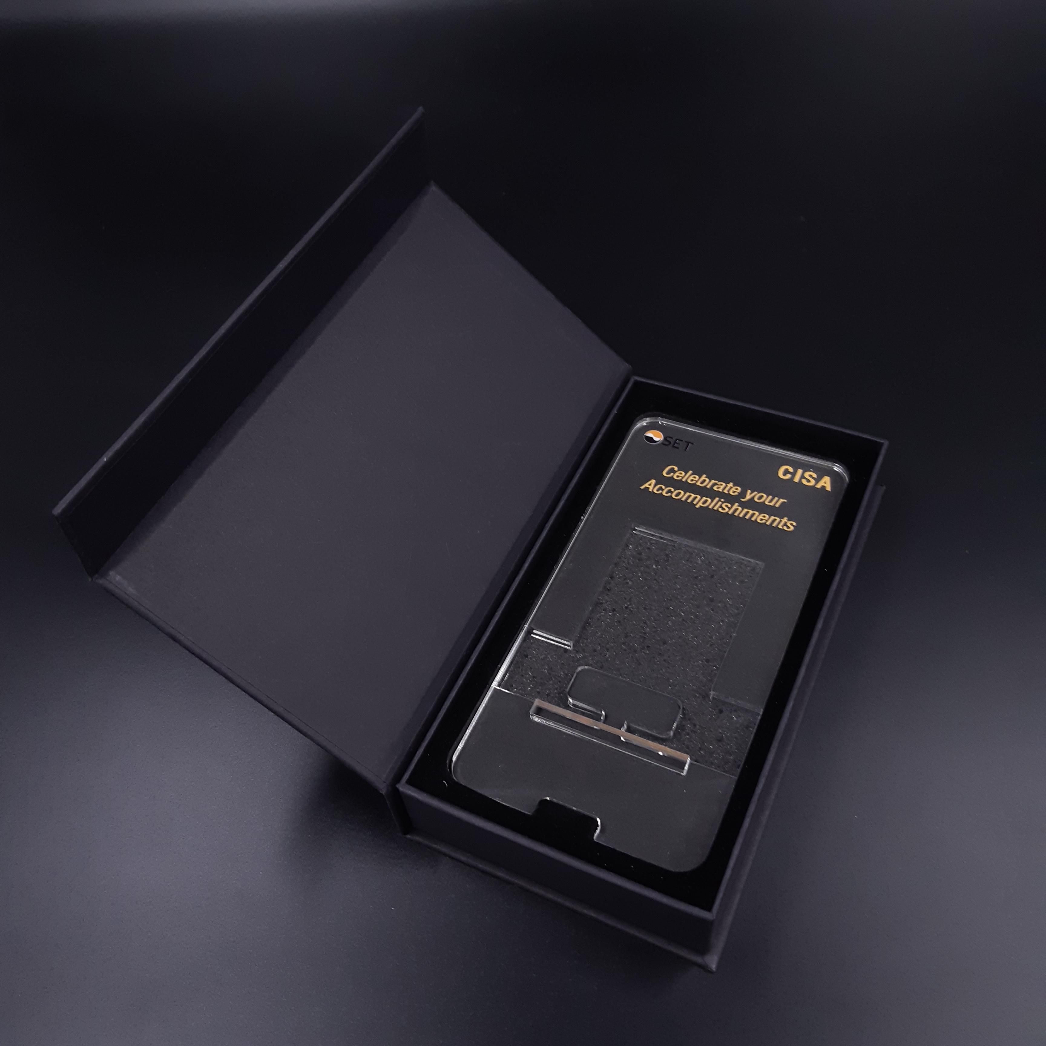 พิมพ์ UV แท่นวางโทรศัพท์อะคริลิค พร้อมกล่อง