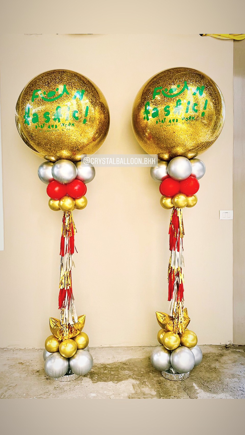 เสาลูกโป่ง เปิดงาน Bubble ขนาด 36" กลิตเตอร์สีทอง 2 เสา พร้อมตกแต่ง สามารถเปลี่ยนสีลูกโป่ง/เปลี่ยนข้อความได้