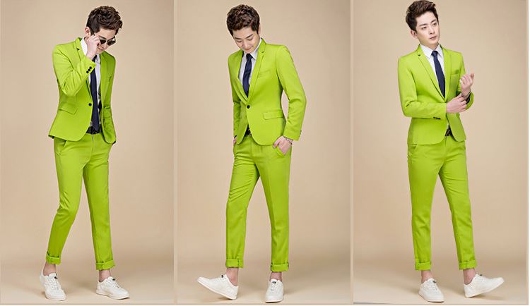 พร้อมเช่า ชุดสูทชาย สีเขียวอ่อน สไตล์เกาหลี (ไม่มีเสื้อกั๊ก)