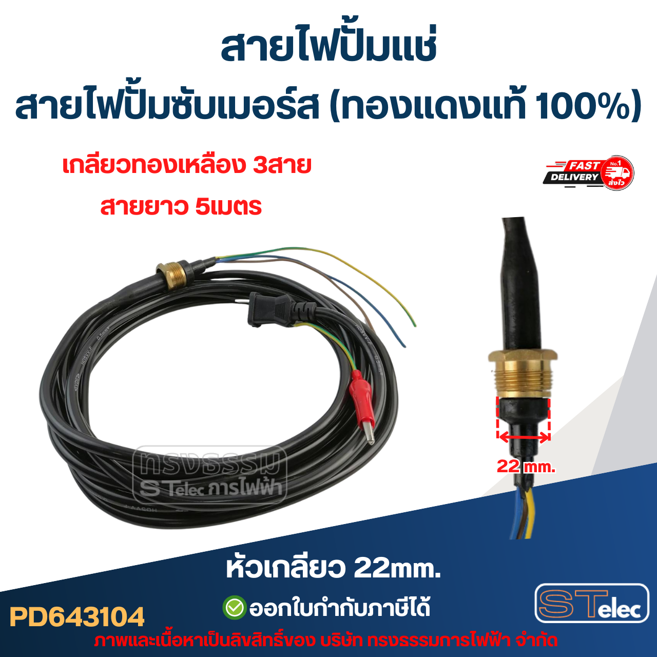 สายไฟปั้มแช่ สายไฟปั้มซับเมอร์ส (ทองแดงแท้ 100%)