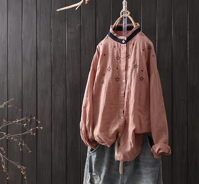 เสื้อผ้าฝ้ายนุ่มปักลายดาว