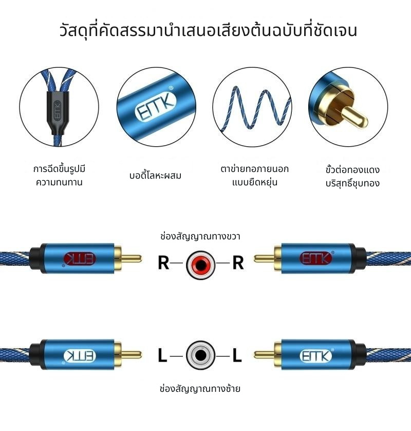 ERTK PremiumRCATORCA สายสัญญาณเสียง Premium RCA คู่ ส่งสัญญาณเสถียร ประกันศูนย์ไทย
