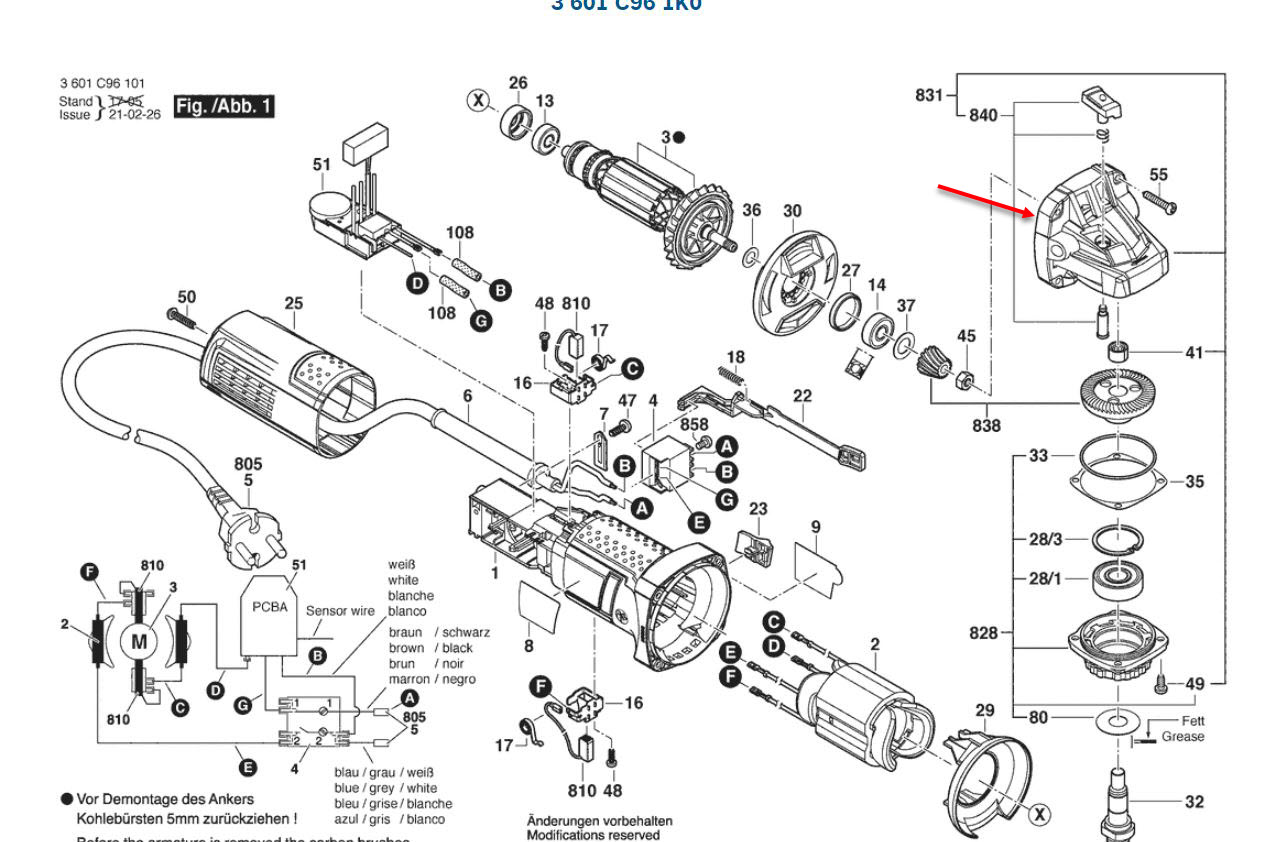 หัวกะโหลก หินเจียร Bosch GWS900-100S [#831] Pn.1619P11096 (แท้-สั่ง)