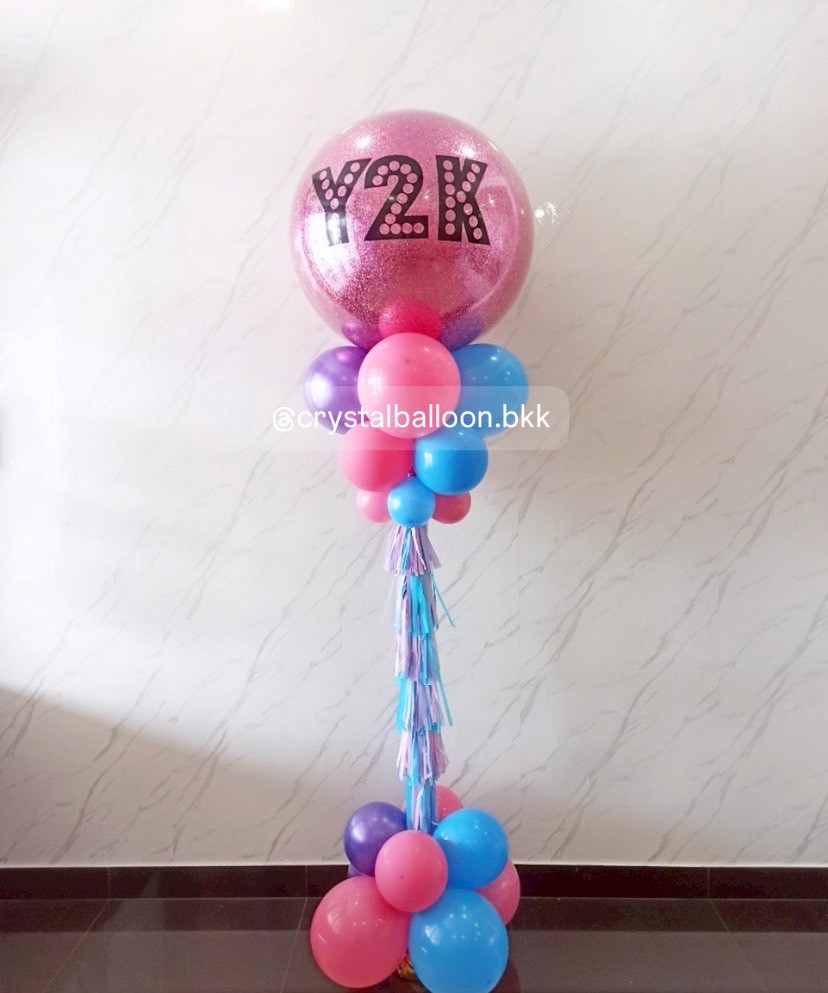 เสาลูกโป่ง เปิดงาน Bubble ขนาด 36" กลิตเตอร์สีชมพู 1 เสา พร้อมตกแต่ง สามารถเปลี่ยนสีลูกโป่ง/เปลี่ยนข้อความได้