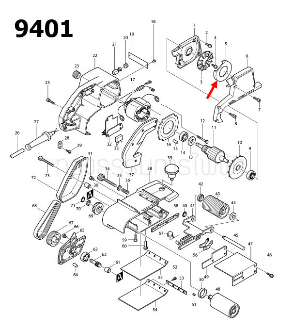 ฝาครอบใบพัด เครื่องขัดสายพาน Makita มากีต้า 9401 [#5] Pn.343166-6 (แท้) ##(*)