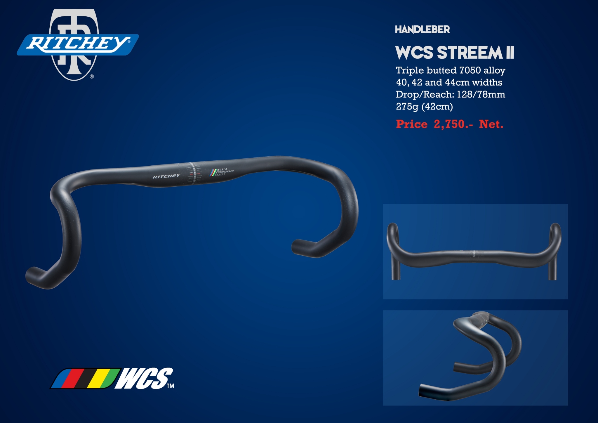 RITCHEY แฮนด์เสือหมอบ รุ่น WCS STREEM II, อัลลอย มีสินค้าขนาด 40 CM