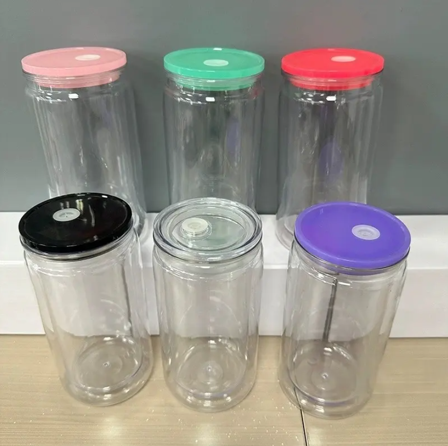 แก้วพลาสติกใสพร้อมหลอดและฝา 475 ml