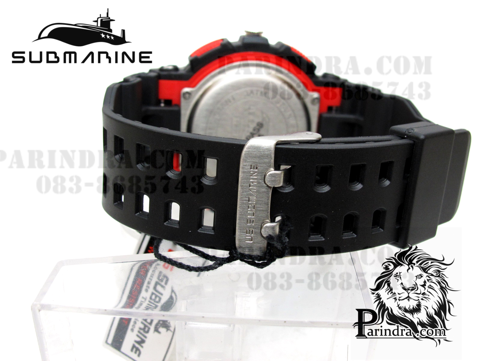 นาฬิกา US submarine Adventure Protector รุ่น TP3129M สีดำตัดแดงผิวด้าน พื้นหลังเทา
