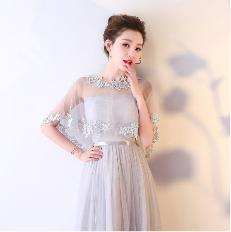 Preorder เสื้อคลุมชุดราตรี ตาข่ายลูกไม้ สีเทา สวยหรู