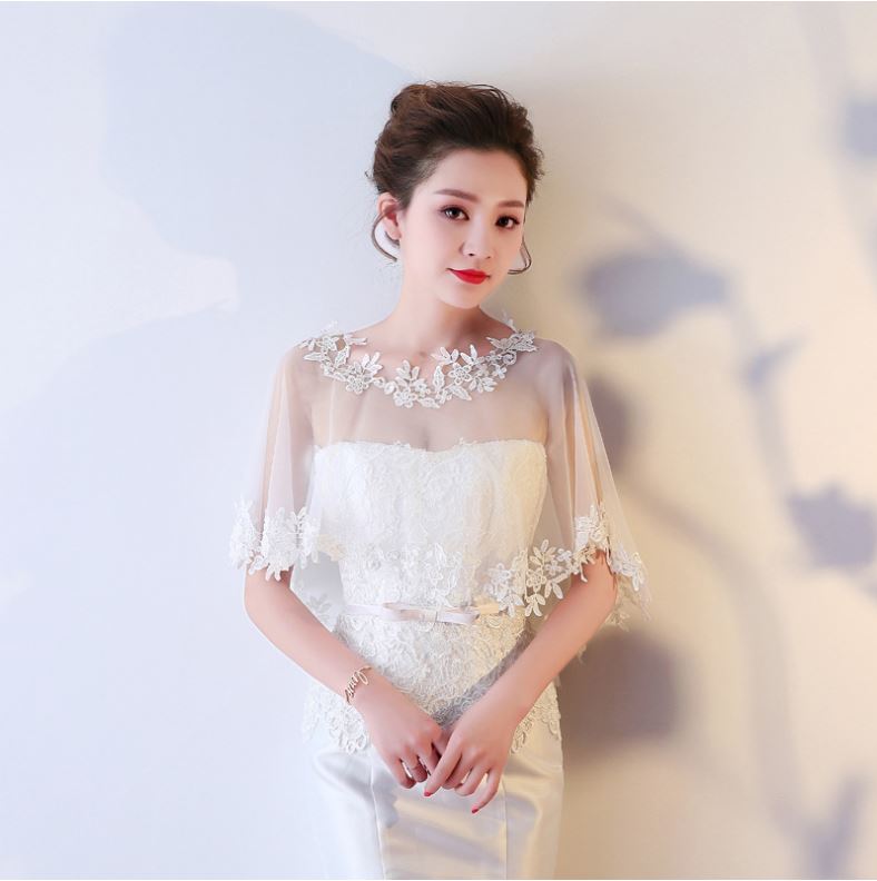 Preorder เสื้อคลุมชุดราตรี ตาข่ายลูกไม้ สีขาว สวยหรู