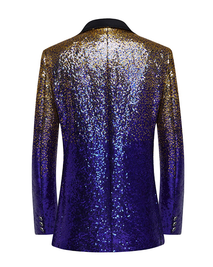 Pre-order เสื้อสูทชาย สูทแฟชั่น สูทกลิตเตอร์ ไล่สี สีน้ำเงินทอง