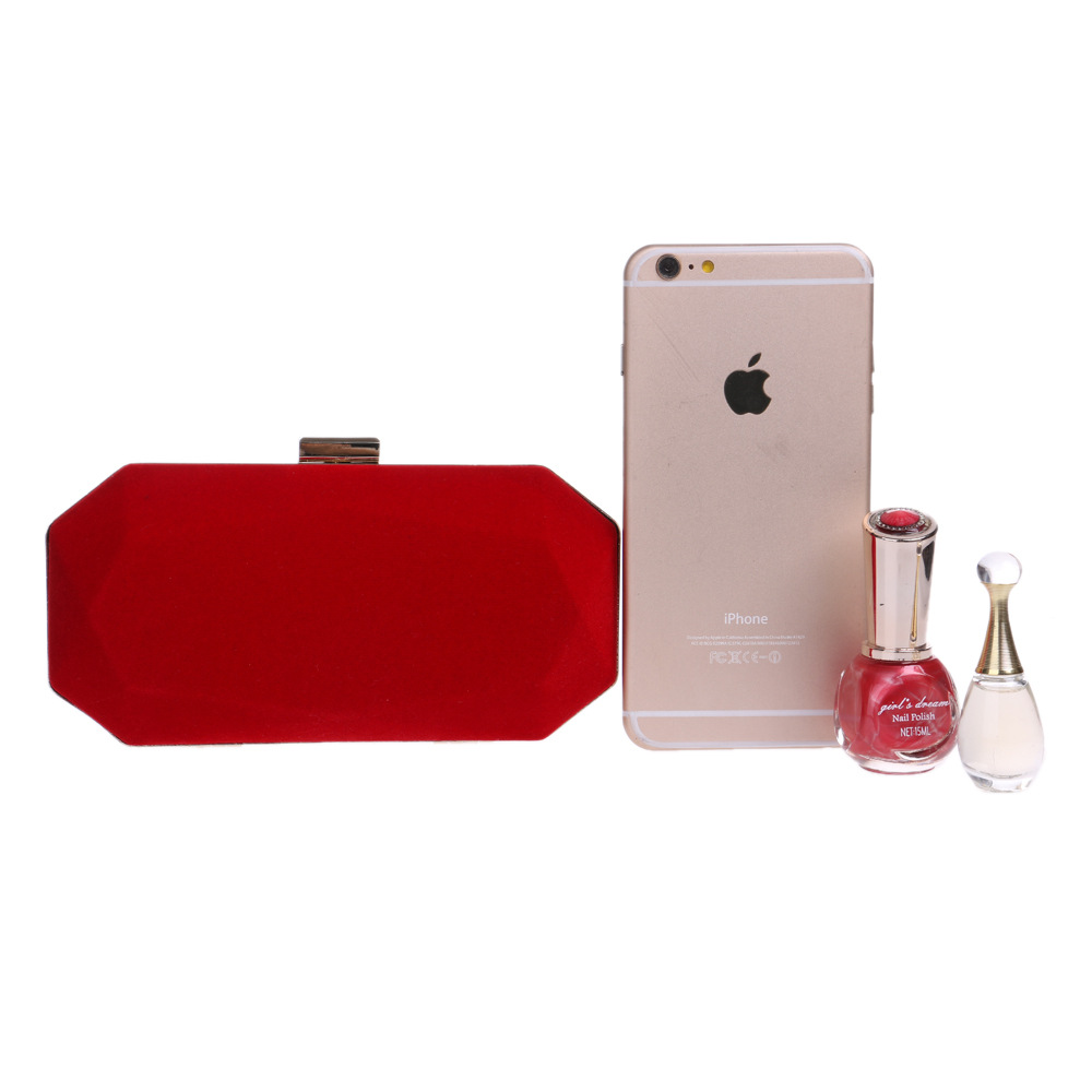 พร้อมส่ง Evening Clutch กระเป๋าออกงาน กำมะหยี่เนื้อนิ่ม สีแดง ทรงเหลี่ยม พร้อมสายโซ่