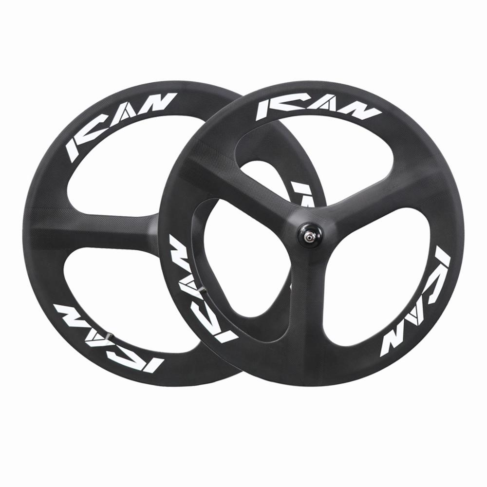 ชุดล้อเสือหมอบ ICAN 3S carbon wheel 3 spokes with powerway black hubs carbon track wheel TRI-SPOKE,