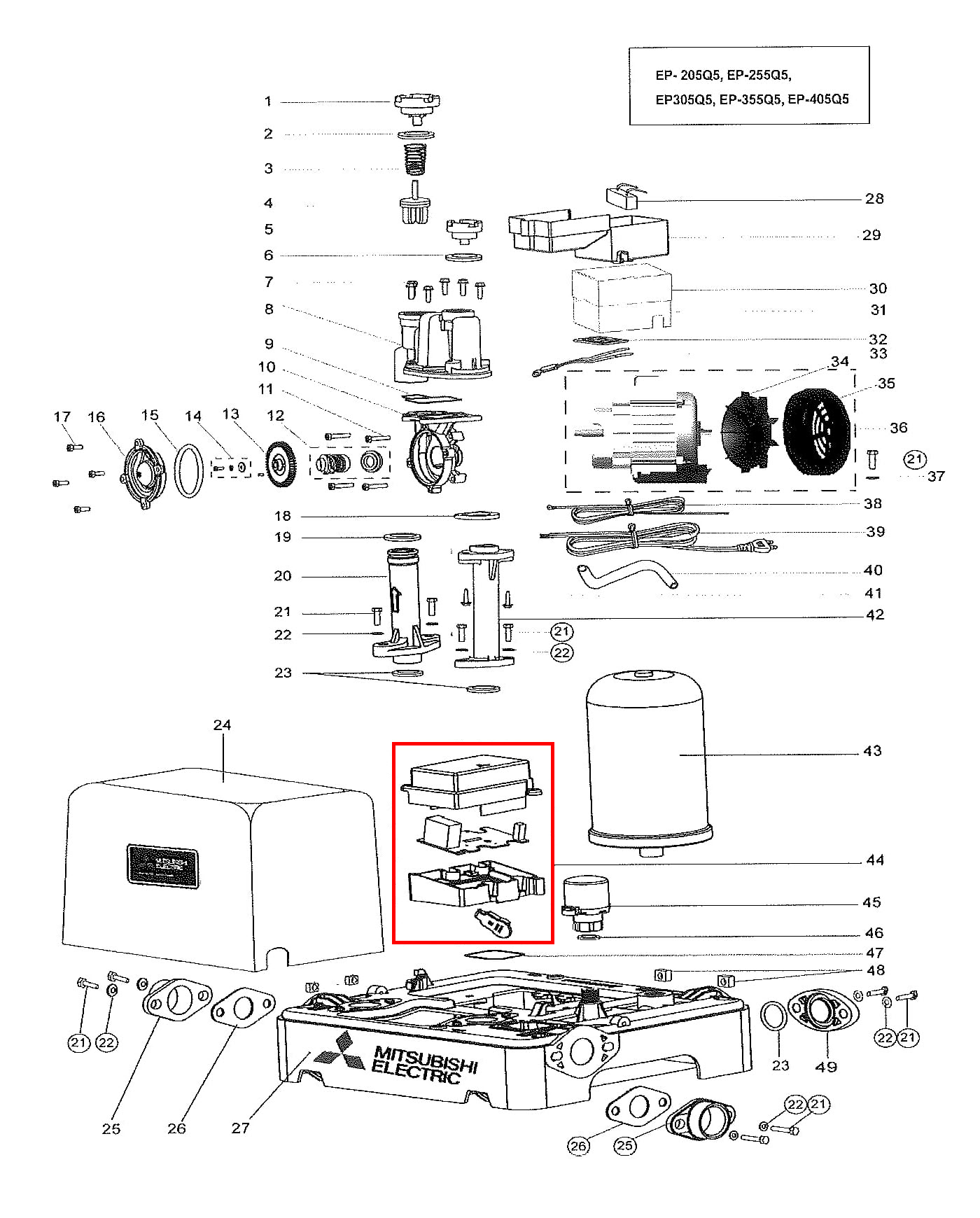 #A78 สวิทช์ควบคุมการไหล ปั้มน้ำ มิตซู EP-155, EP-205, EP-255, EP-305, EP-355, EP-405 (รหัสต่อท้าย Q,Q3,Q5,QS,R) Pn.H04601Q00 (แท้) (แทน Part no.H04601P04)