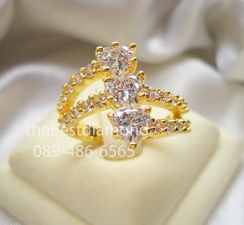 BR610+Perfect 3 heart ring +++ แหวนเพชร cz รูปหัวใจ 3 ดวง ดีไซน์ 3 แถว modern หรูหรา ไฮโซ สุดๆ เพชรแวววาวมากๆๆ