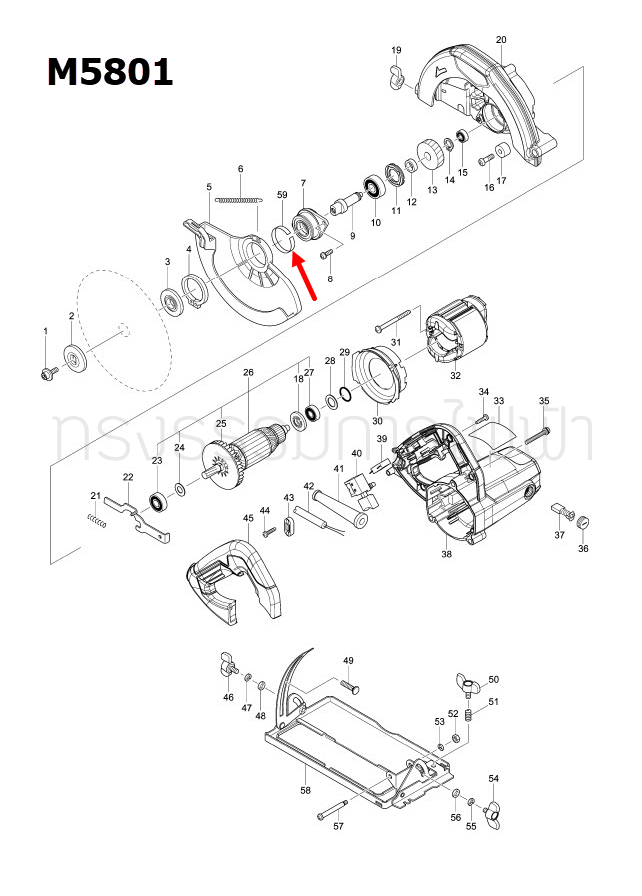 แหวนบาง เลื่อยวงเดือน Maktec, Makita MT582, MT583, M5801, M5801B [#59] Pn.345391-5 (แท้)##