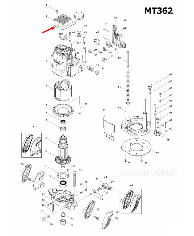 ฝาครอบท้าย เราท์เตอร์ Maktec, Makita MT362, M3600, M3600B [#2] Pn.454025-0 (แท้) ##