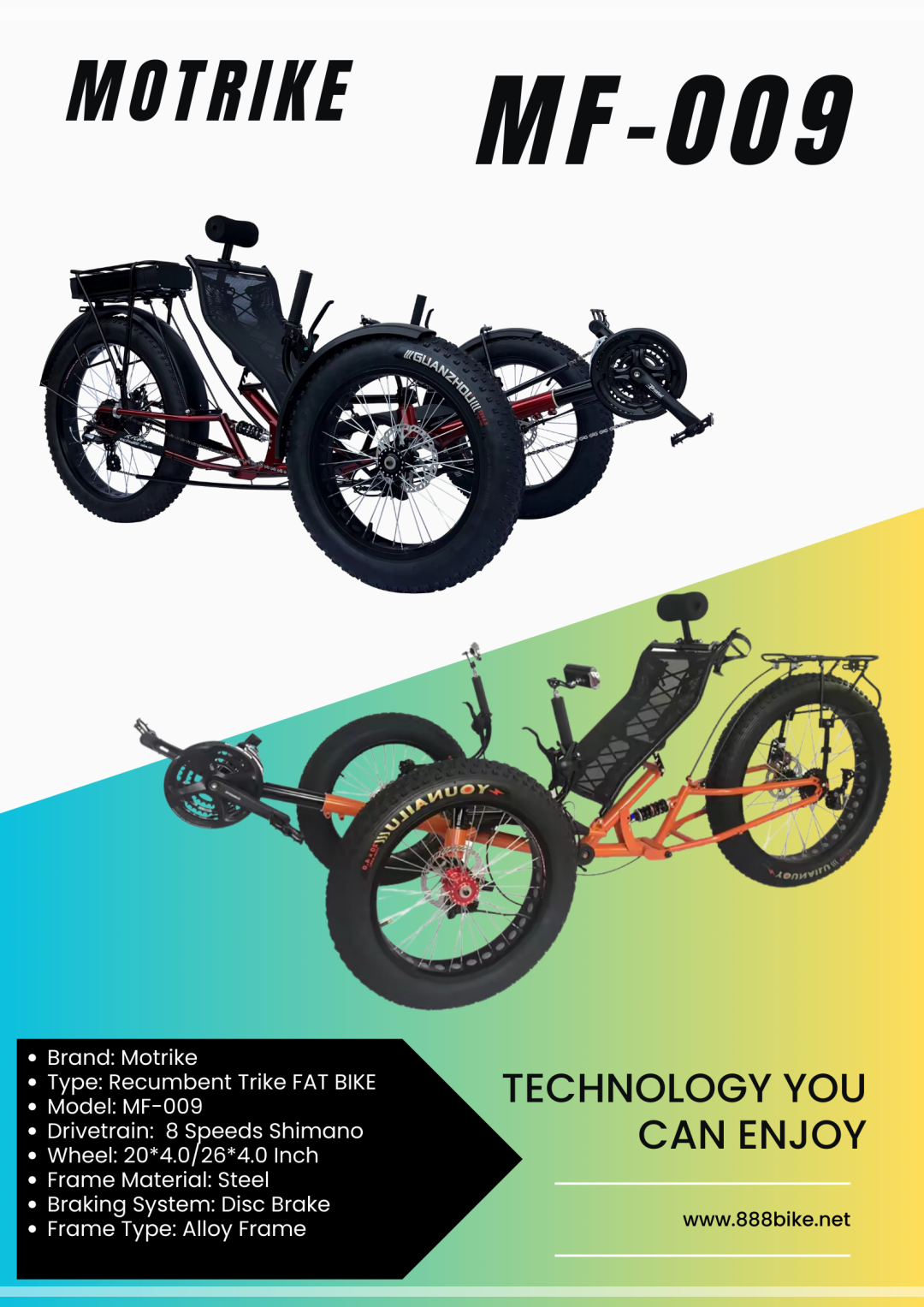 จักรยานนอนปั่นล้อโต TrikExplor F-009 Rugged Terrain Fat Trie Recumbent Trike Explorer