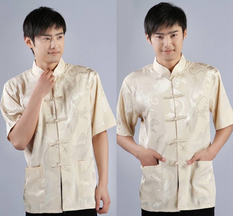 Pre-order ชุดจีน เสื้อจีนชาย แขนสั้น สีครีม