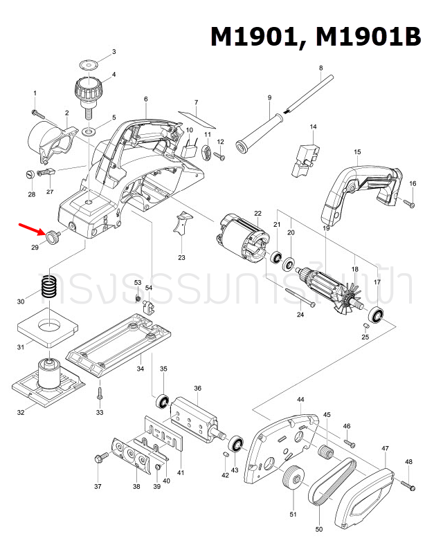 THUMB SCREW M5X10 กบไสไม้ไฟฟ้า Maktec มาคเทค, Makita มากีต้า MT190, M1901, M1901B, M1902, M1902B [#29] Pn.265757-2 (แท้) ##