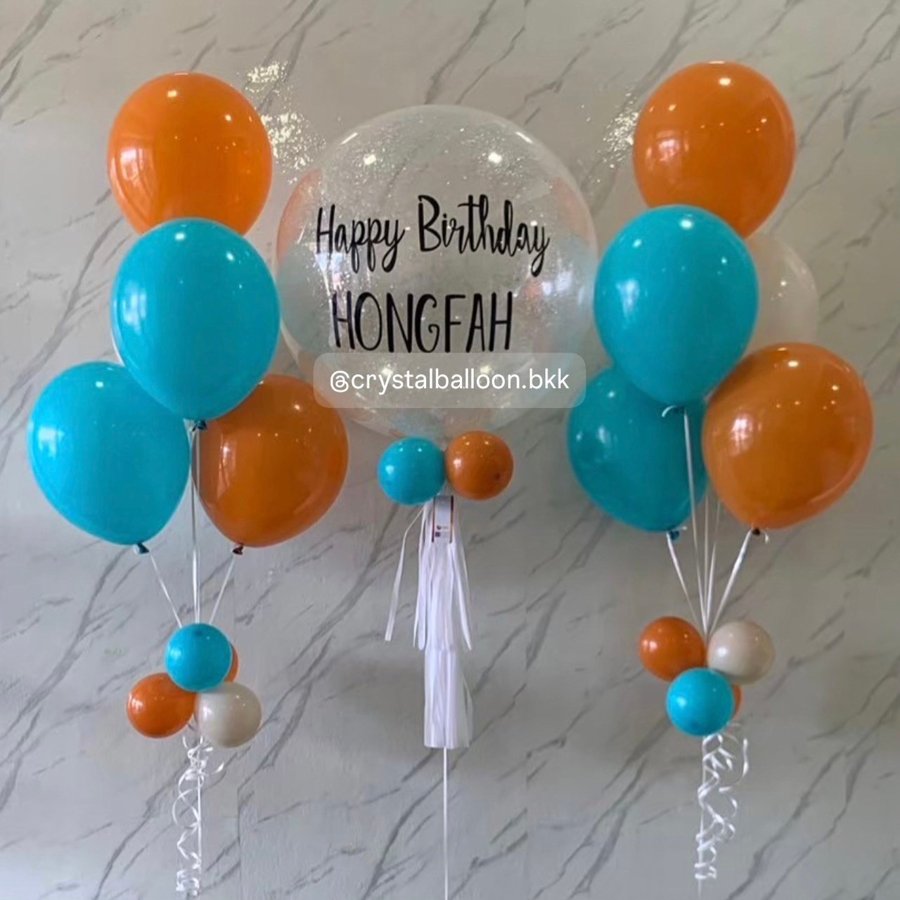 ลูกโป่ง วันเกิด Bubble ขนาด 24" กลิตเตอร์สีเงิน 1 ลูก พร้อม ช่อลูกโป่ง ช่อ 5 ลูก 2 ช่อ พร้อมตกแต่ง สามารถเปลี่ยนสีลูกโป่ง/เปลี่ยนข้อความ/เปลี่ยนขนาดได้