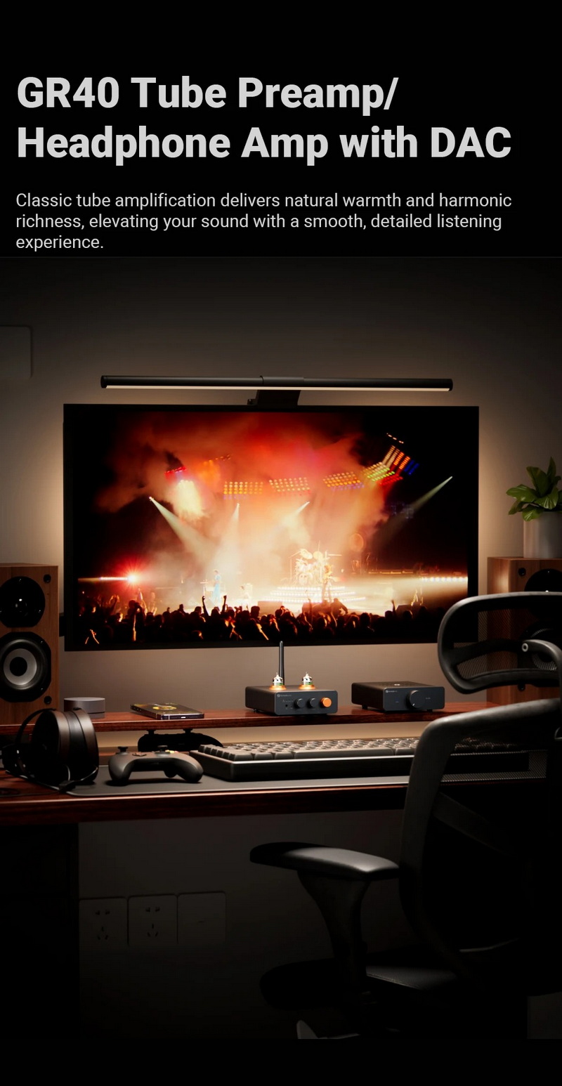 Fosi Audio GR40 Bluetooth DAC/AMP หลอดแก้วตั้งโต๊ะ ปรับเบส แหลมได้ ประกันศูนย์ไทย