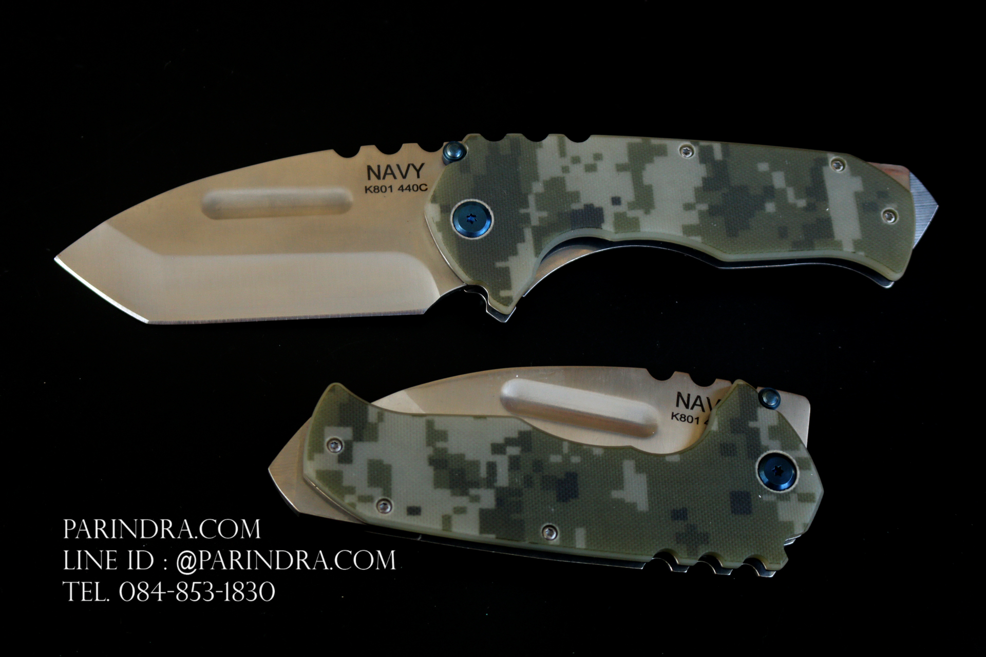 มีดพับ Navy รุ่น K801C สีเขียวทหาร ด้าม G10 ทรงสวย ของแท้ 100% ใหม่ หมุดน้ำเงิน