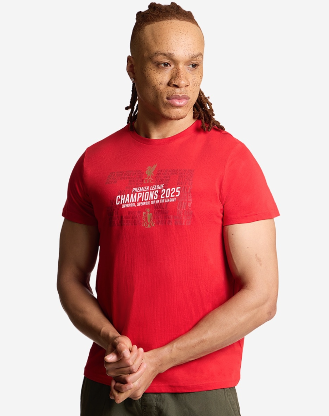 เสื้อทีเชิ้ตลิเวอร์พูลแชมป์พรีเมียร์ลีก CHAMPIONS 2025 สีแดงของแท้