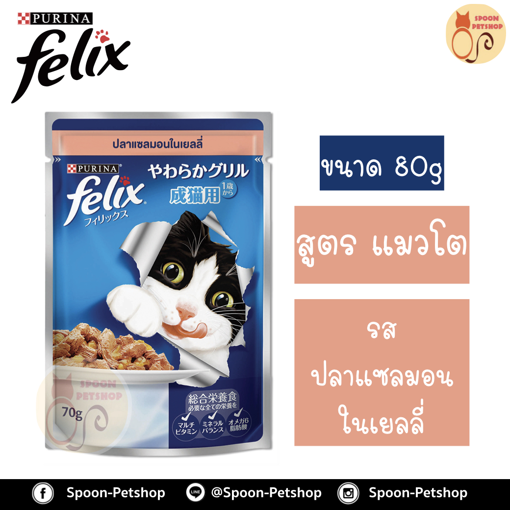 Felix อาหารเปียก ซอง เฟลิกซ์ สำหรับแมว รสปลาแซลมอนในเยลลี่ ขนาด 70 กรัม