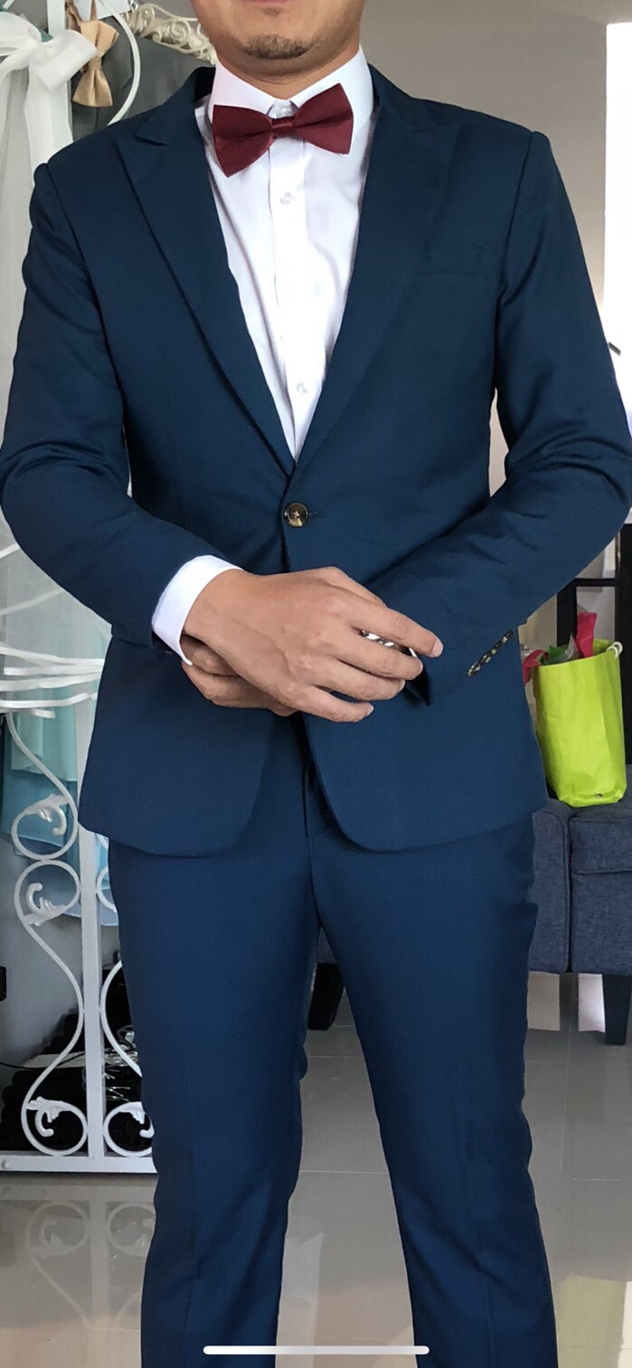 พร้อมเช่า ชุดสูทชาย สีฟ้าน้ำทะเล (พร้อมเสื้อกั๊ก)