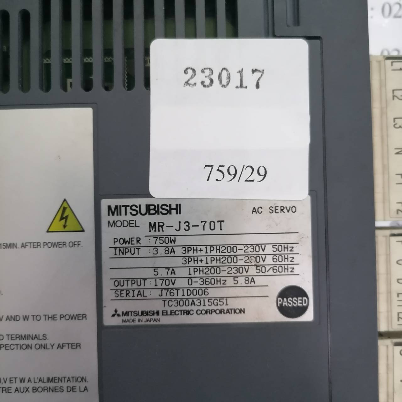 MR-J3-70T SERVO DRIVE “ MITSUBISHI ”