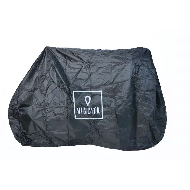 VINCITA B500A ผ้าคลุมจักรยาน 2 คัน | ไนล่อนเคลือบกันน้ำ | มียางยืด + ตะขอรัดกลาง | สีดำ