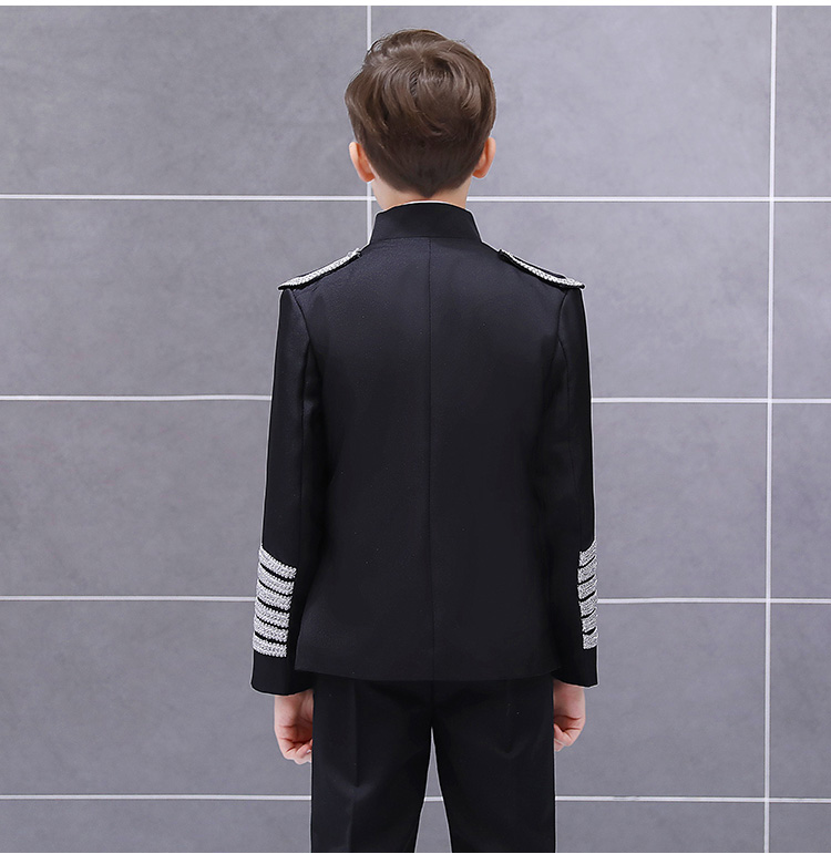 Pre-order ชุดสูทเด็กชาย สีดำพู่ประดับเงิน เครื่องแบบทหารสไตล์ยุโรป