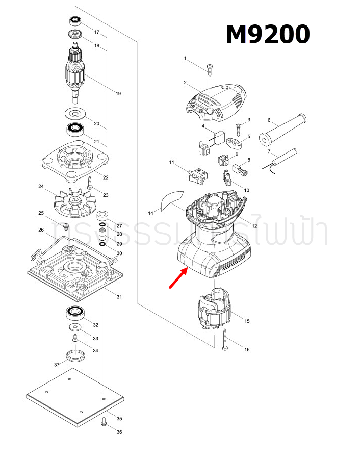 MOTOR HOUSING เครื่องขัดกระดาษทราย Makita มากีต้า M9200, M9200B [#12] Pn.456016-7 (แท้) ##