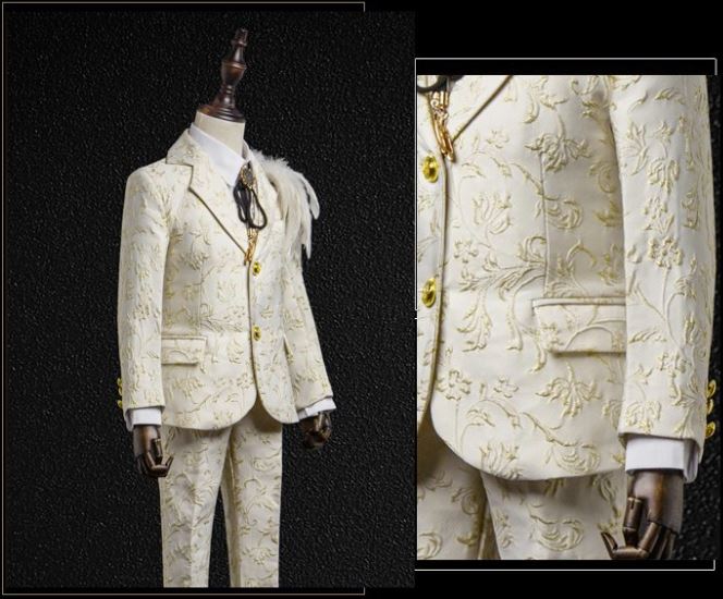 Pre-order ชุดสูทเด็กชาย สีขาวครีม ทอลายสามมิติ