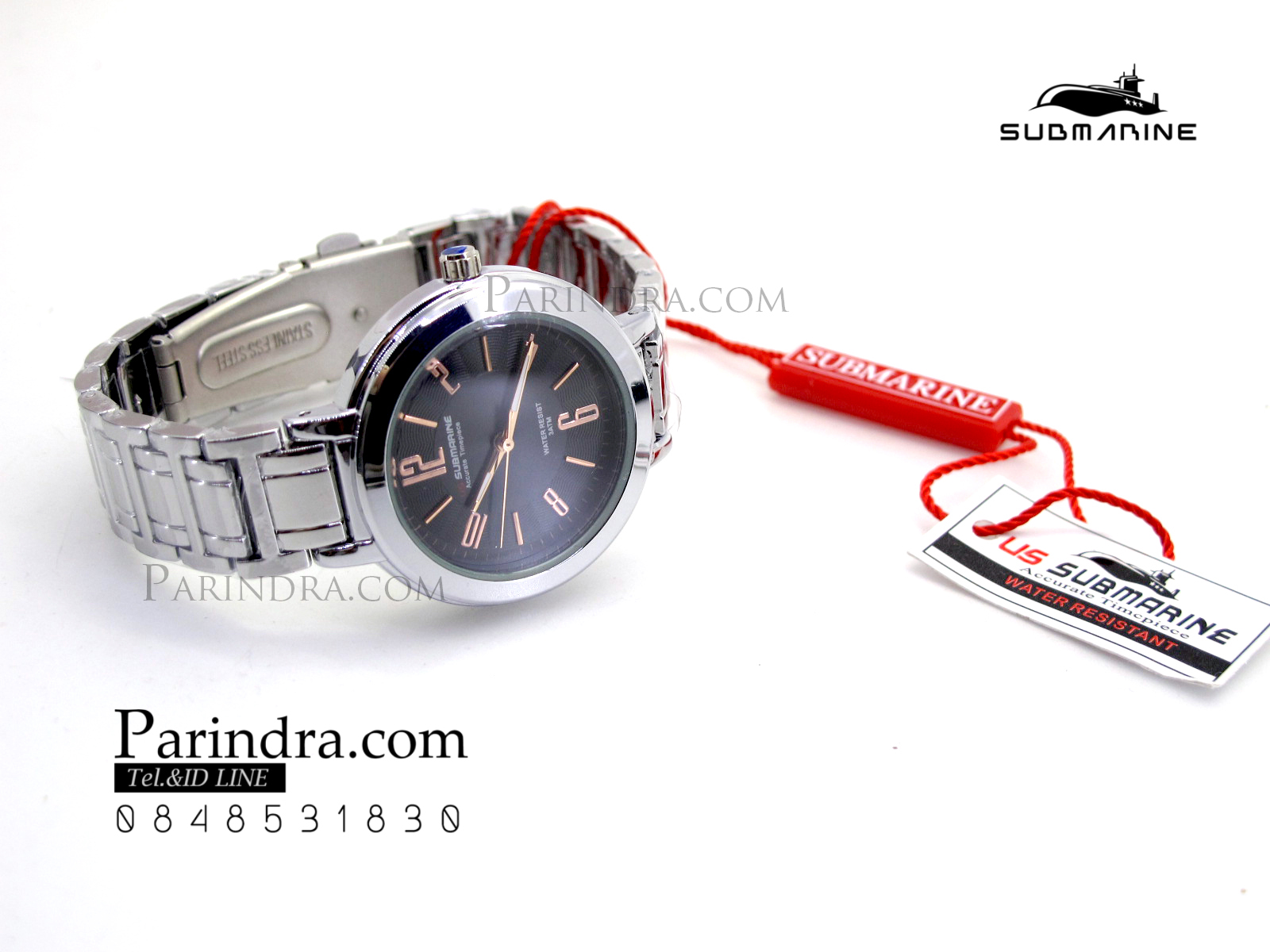 นาฬิกา US submarine รุ่น J123L สายสแตนเลสีเงิน หน้าปัดสีดำตัวเลขสีPink gold