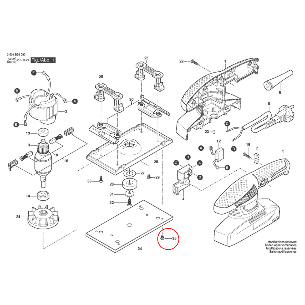 สกรู เครื่องขัดกระดาษทรายระบบสั่นสะเทือน BOSCH GSS2300 Pn.1619PA7653 (แท้)##
