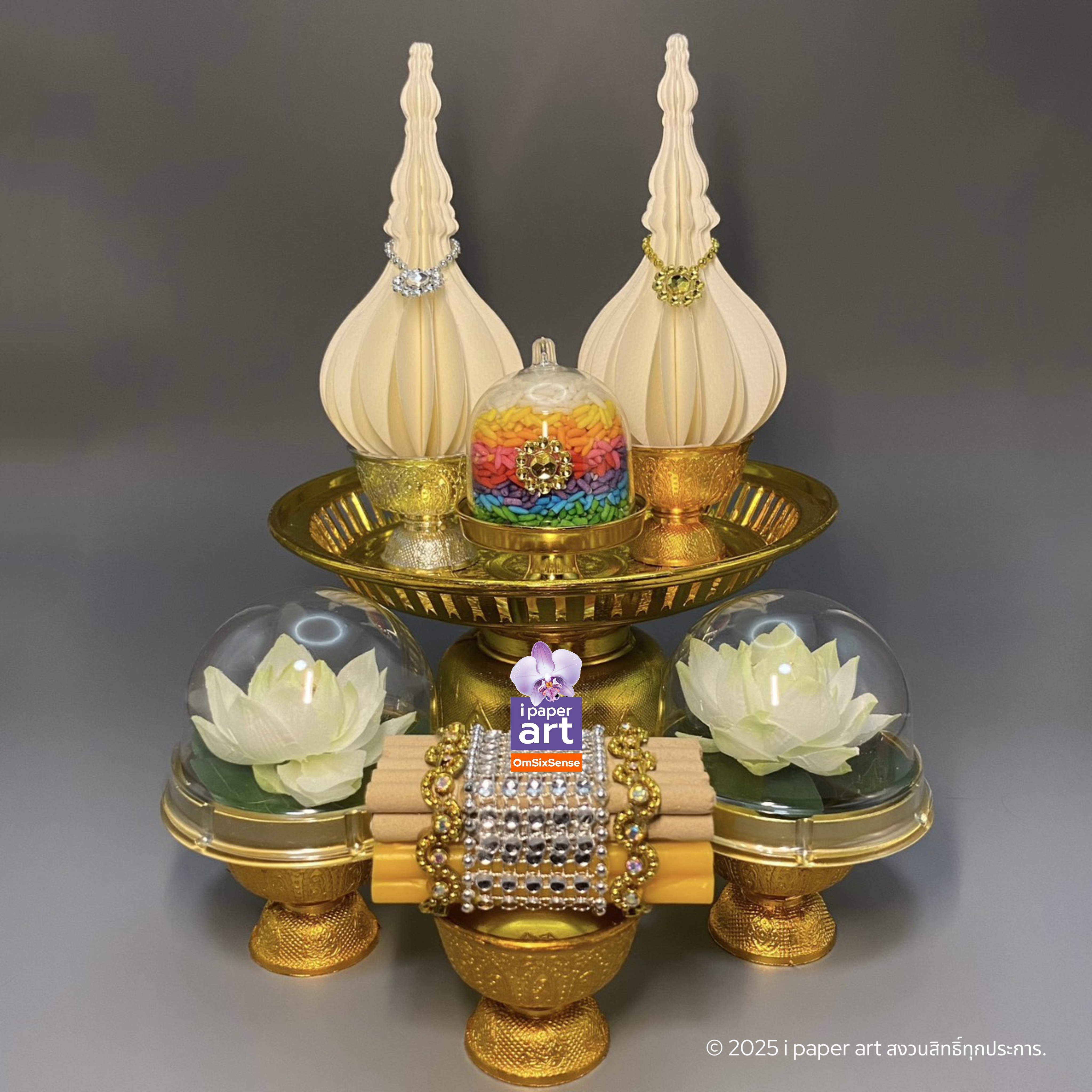 ชุดบูชาพระจิ๋ว มงคลศิลป์ i paper art สินค้าไทย งานปราณีต | ชุดบูชาอย่างดี ครบสมบูรณ์ พร้อมพานรอง