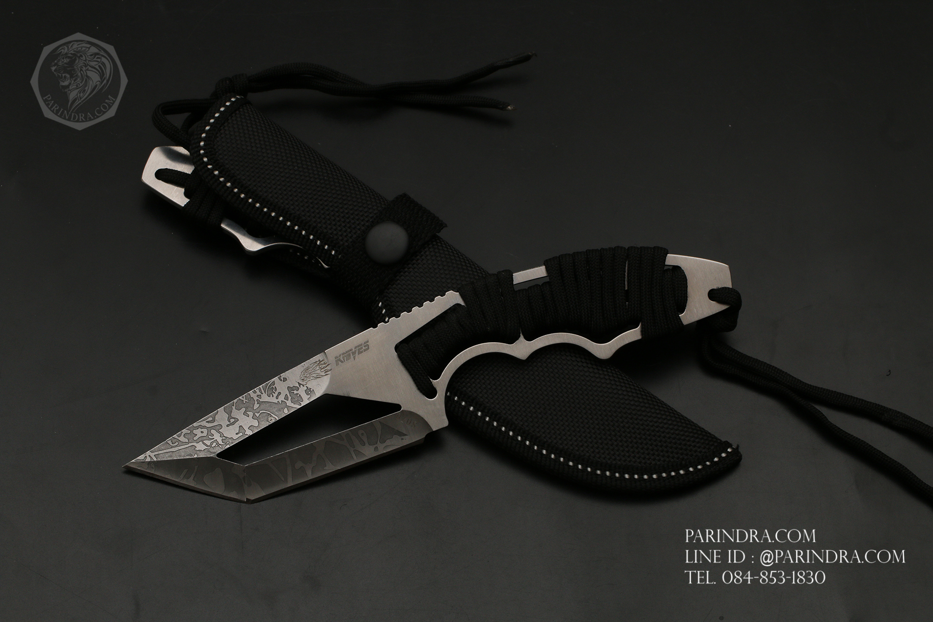 มีดใบตาย KNIVES รุ่น S070 ด้ามเชือกพาราคอร์ดถัก พร้อมซองไนลอน
